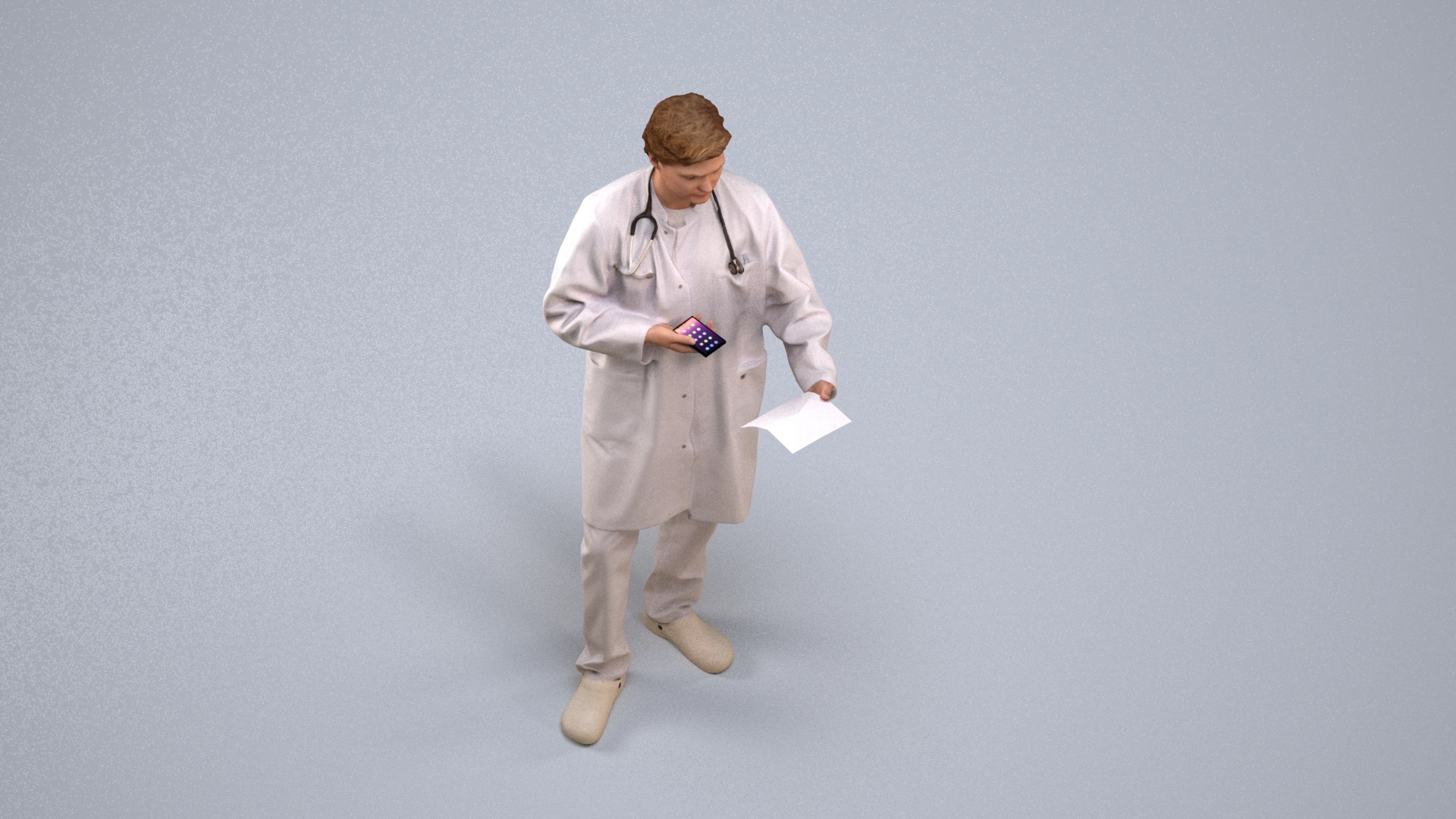 00129Rian006 - Adult Caucasian male reading smartphone in medical attire for healthcare visualizatio 3D model https://p.turbosquid.com/ts-thumb/Qd/eJqRcC/Cc/00129_rian006_state2_frame_0005/jpg/1772984598/1920x1080/fit_q87/40c1e55cd35e167f51acdf5895b834384a3cfe65/00129_rian006_state2_frame_0005.jpg