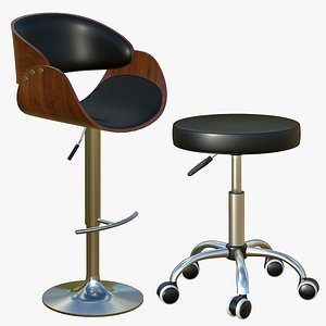 Bar Stool Chair Black Leather 3D