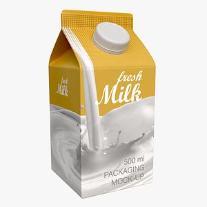 Milk Packaging Box with Cap 500 ml Mockup 02 3D