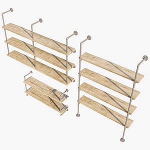 Industrial Wall-Mounted Floating Pipe Shelf Collection 3D model