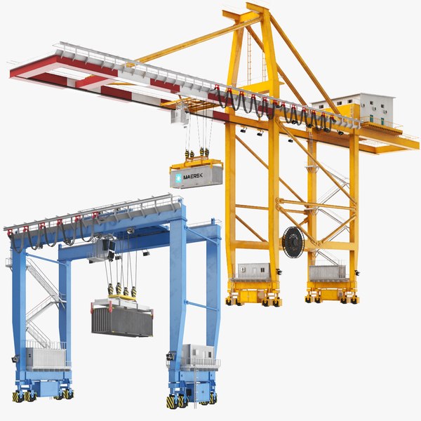 Two Gantry Shipping Containers Cranes 3D model