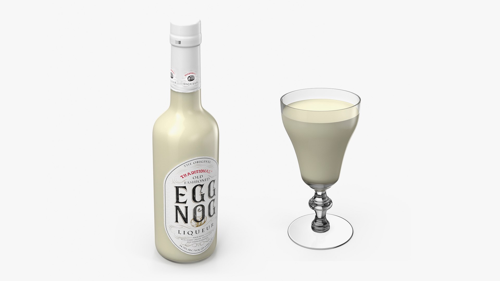 Traditional Eggnog Bottle with Glass Collection 3D model preview