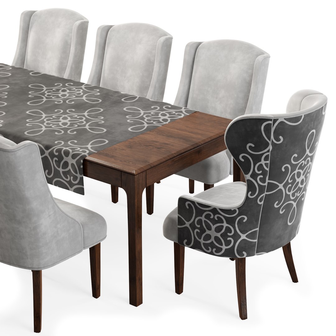 Dove Gray Velvet Dining Chairs table model TurboSquid 1908530