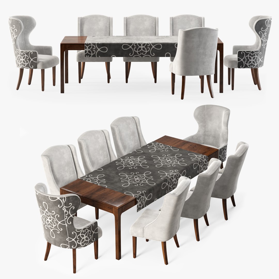 Dove Gray Velvet Dining Chairs table model TurboSquid 1908530