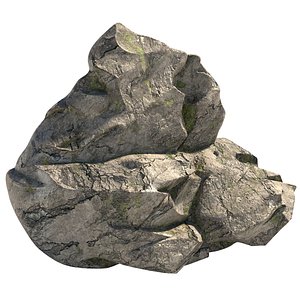 3D model sharp mossy rock