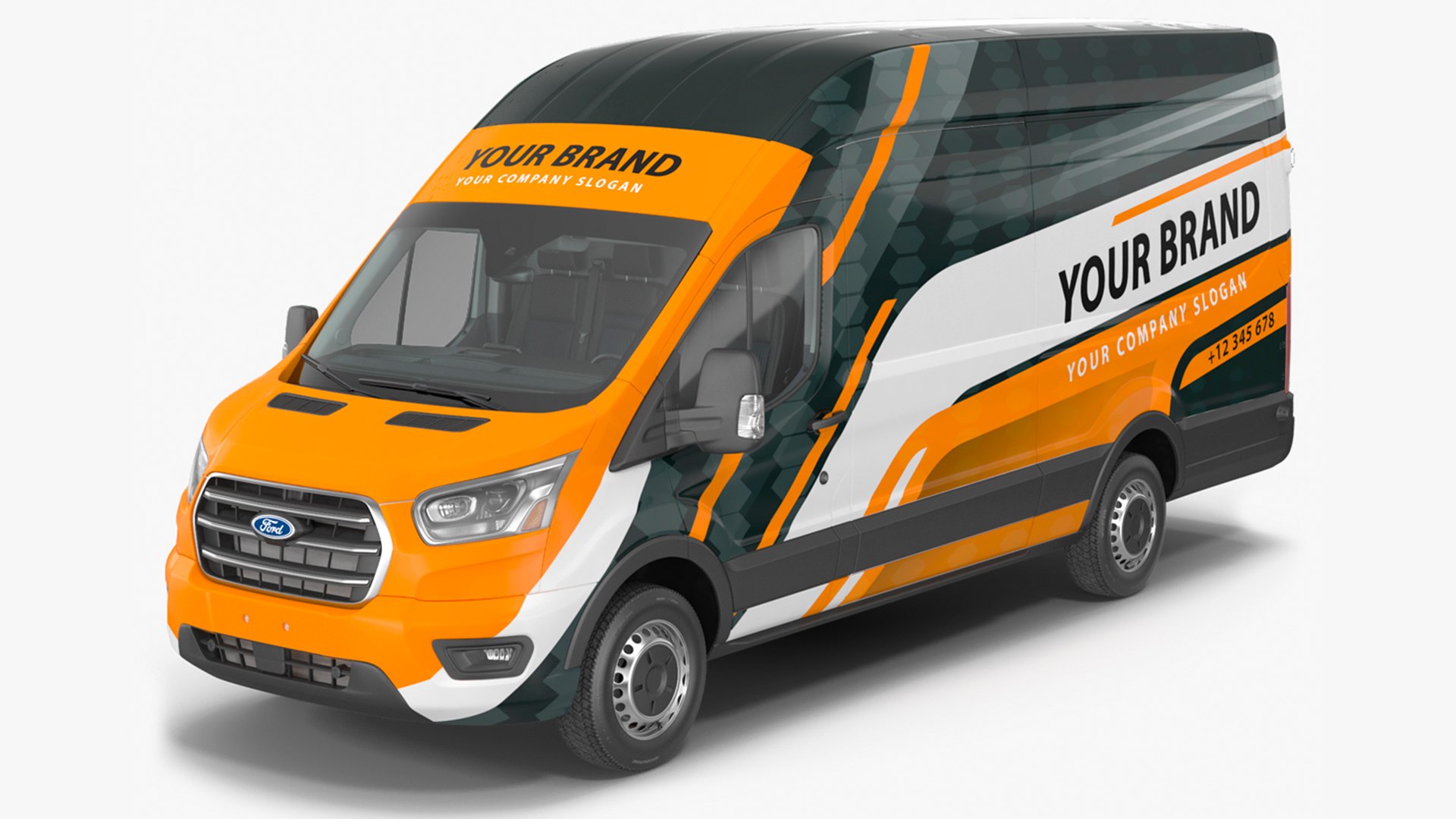 Ford Transit Cargo 2020 Your Brand Rigged 3D model for vehicle visualization, games, animation, and automotive rendering