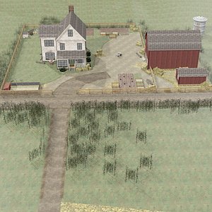 3D Farmhouse with Field Landscape