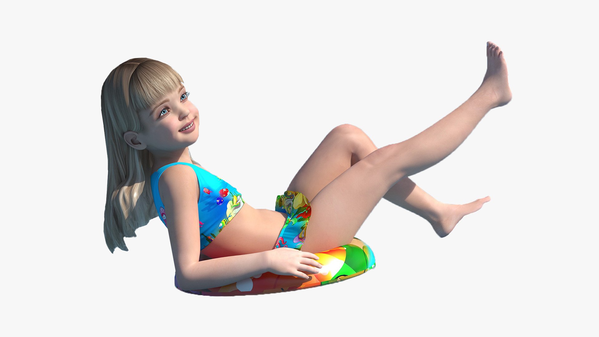 Child Girl Beach Style Rigged for Cinema 4D 3D model preview