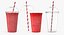 Strawberry Coctail in Plastic Cup with Straw 3D Model