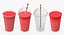 Strawberry Coctail in Plastic Cup with Straw 3D Model