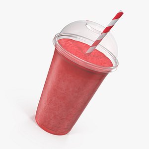 3D model strawberry plastic cup straw