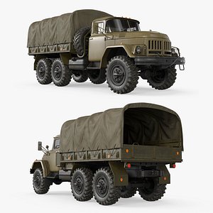 ZIL-131 Military Truck with Cargo Bed and Canvas Cover Simplified