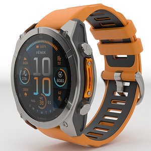 Garmin Fenix 8 AMOLED Sapphire Titanium with Spark Orange silicone strap 3D model