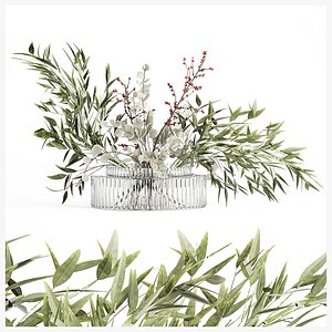 3D Bouquet of green branches flowers bamboo ilex Eucalyptus 605