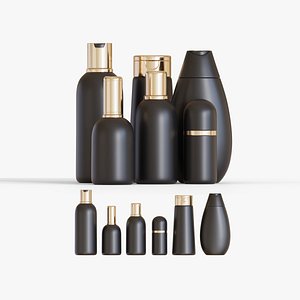 Black Cosmetic Bottles Collection 3D model
