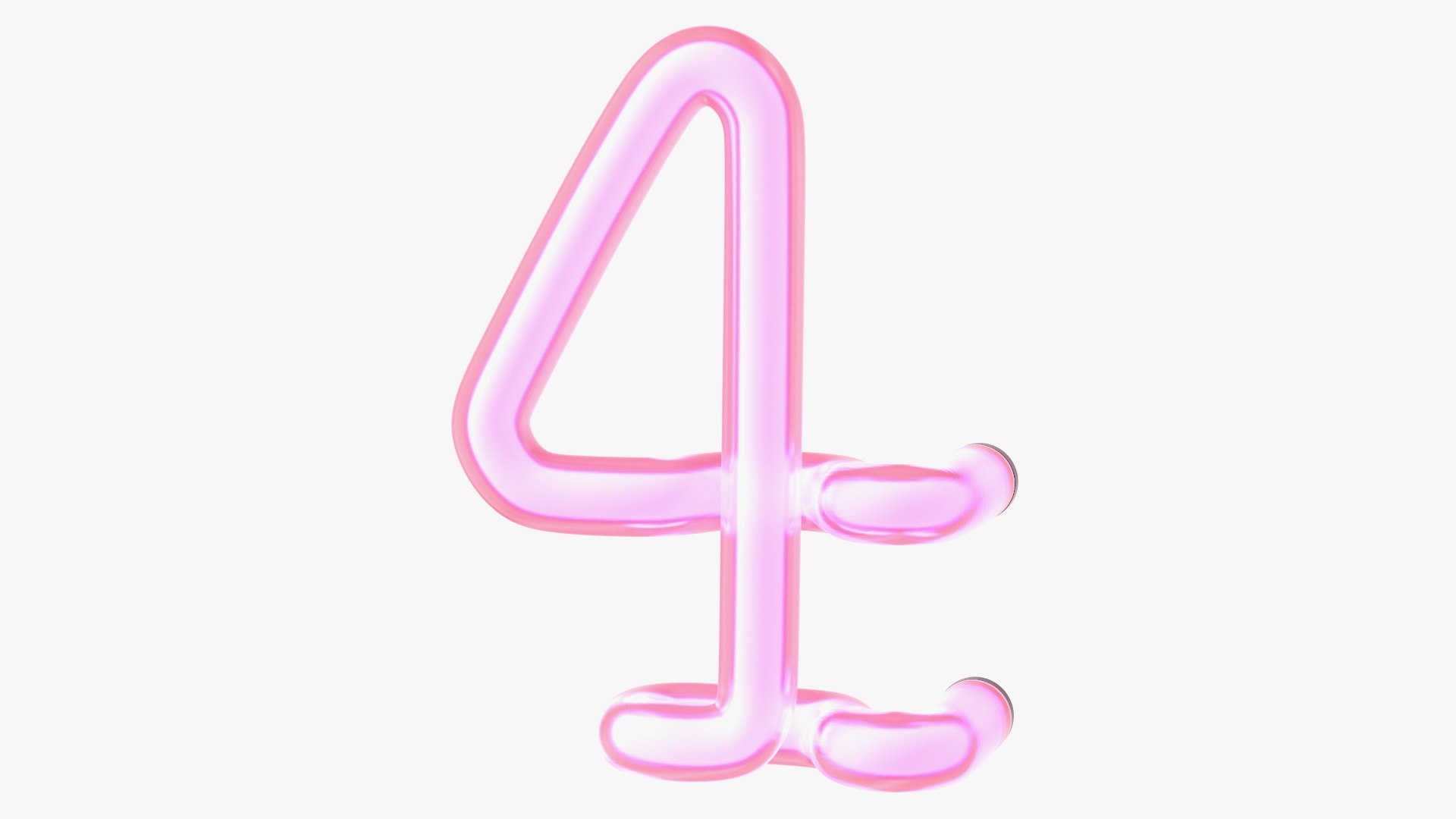 Glowing Neon Tube Light Digit 4 3D model preview