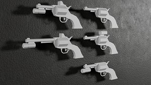 Low Poly RevolverV2-style Pistol -5 Variations Game Ready model