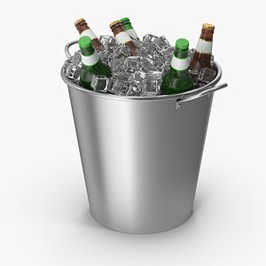 3D Beer Bottles In A Metal Bucket