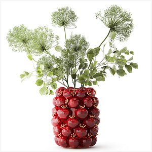 Bouquet flowers pomegranate fruit vase decor top 3D model