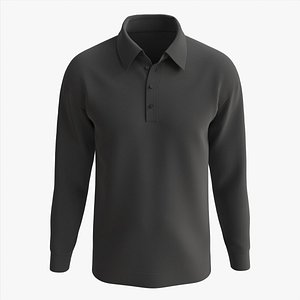 3D Long Sleeve Polo Shirt for Men Mockup 02 Black