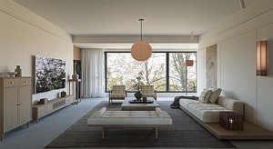 Chinese style living room and dining room 3D model