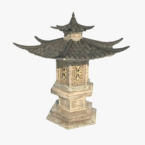 3D Ancient Asian architectural landscape stone lamps1