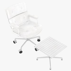 Eames Executive Chair White Frame White Leather and Ottoman by Herman Miller 3D model