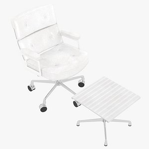 Eames Executive Chair White Frame White Leather and Ottoman by Herman Miller