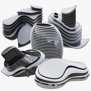 Futuristic Buildings Kitbash Set 3D model