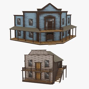 Low Poly Western Building Set 3D model