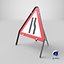 Road Narrows Right Triangular Road Sign 3D model