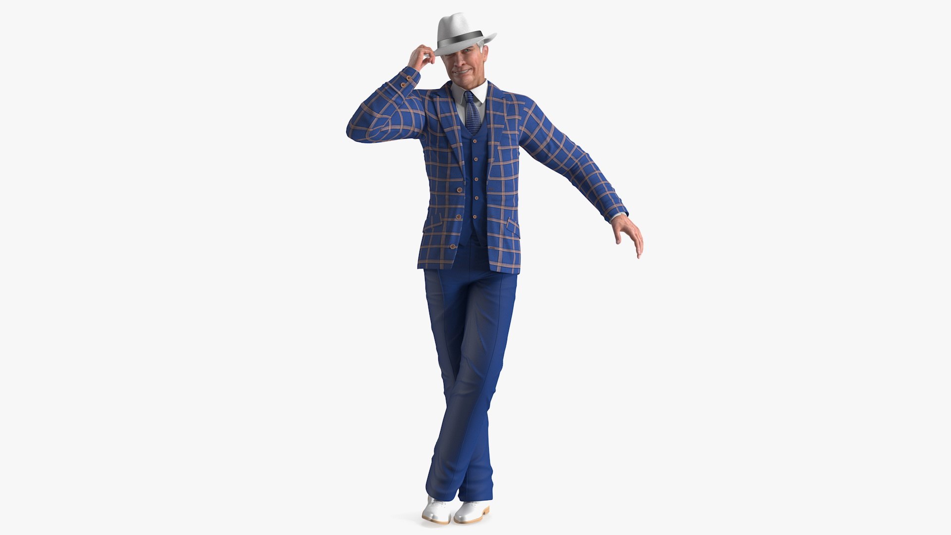 Elderly Man Leisure Suit Dancing Pose 3D model preview