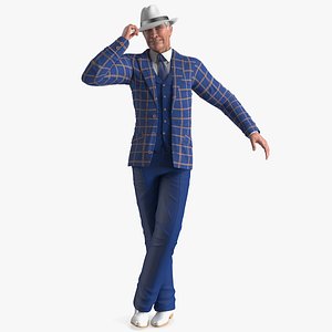 Elderly Man Leisure Suit Dancing Pose