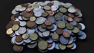 coins pile silver copper old types pt1 PBR photogrammetry 3D