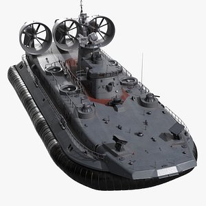 Zubr-Class Amphibious Assault Hovercraft with Turbines Gray Rigged for Cinema 4D