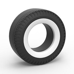 3D Diecast Whitewall rear tire of vintage dragster Version 2 Scale 1 to 25