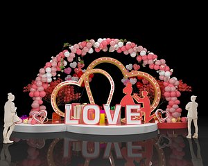 wedding balloon lobby flower wall green plants gardening party stage 3D model