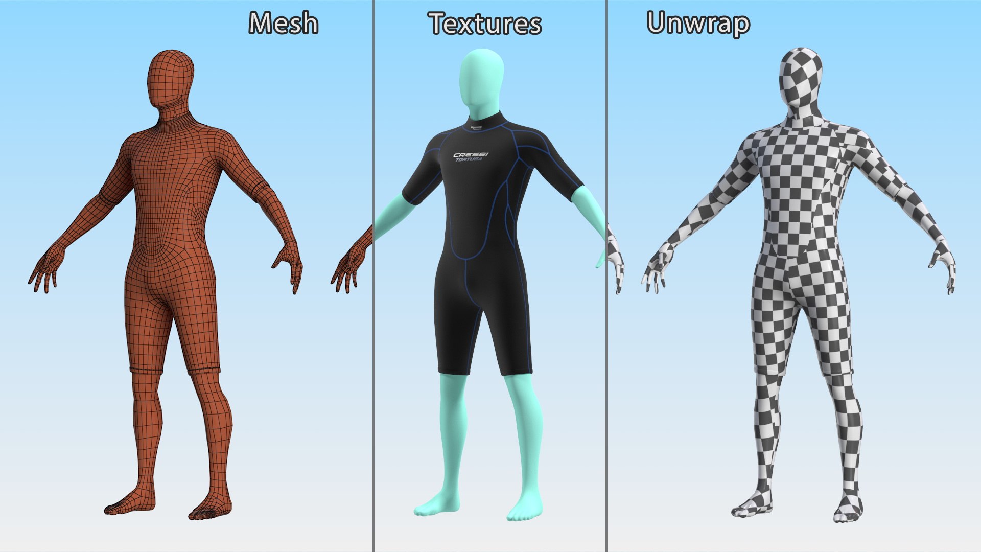 3D Model Man Wetsuit Cressi Shorty Version - TurboSquid 2243090