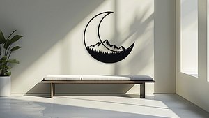 Moon Mountain Forest Silhouette Wall Decor Art