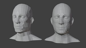 male heads low-poly 3D model