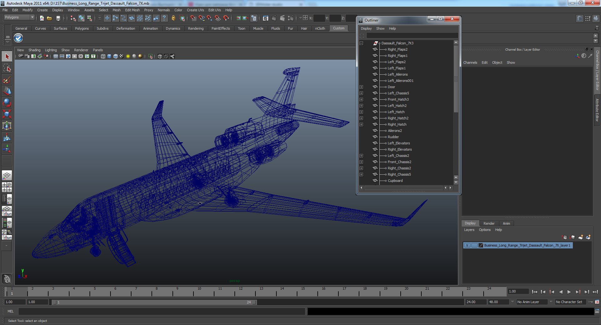 Business Long Range Trijet Dassault Falcon 7X 3D model preview
