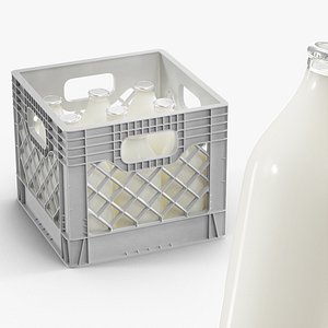 Milk Delivery Crate with Glass Bottles Gray