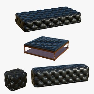 Chesterfield Sofa Realistic Leather Ottoman Coffee Table 3D model