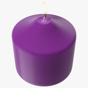 3D Lit Wide Altar Pillar Candle Purple model