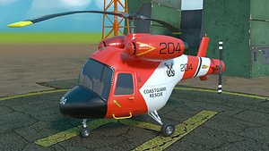 Rigged low poly cartoon helicopter low-poly model 3D model