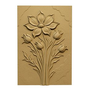 3D Modern Flower Bouquet Relief Wall Decor Set STL Mural CNC 385 model
