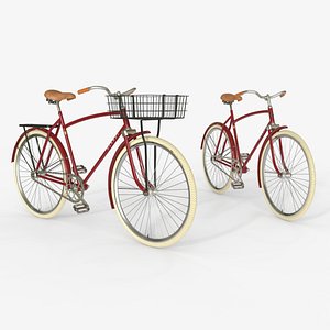 3D Red Vintage City Bicycle with Front Basket model