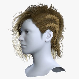 3D model Cyberpunk Side Swept Faux Hawk Cut - Game Ready Hair Cards