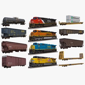 3D big locomotives car rail model