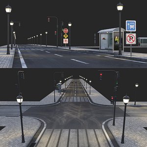 3D model asphalt road busstop